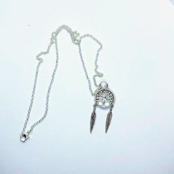 Silver-Tone Tree of Life Feather Necklace & Earrings Set - Picture 4 of 5